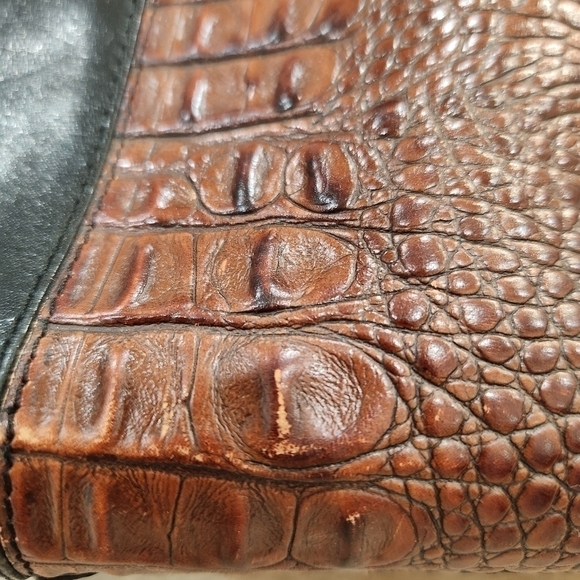 BRAHMIN Vintage Genuine Leather Croco Satchel Bag, Black/Brown, Women's OS - Picture 11 of 14